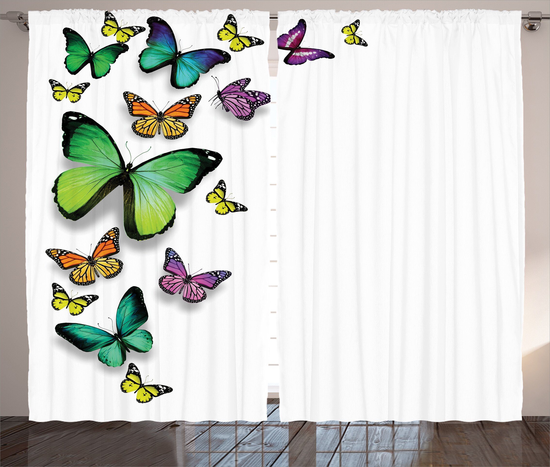 Gardine Schlafzimmer Kräuselband Vorhang mit Schlaufen und Haken, Abakuhaus, Bunt Bohem Wilde Schmetterlinge