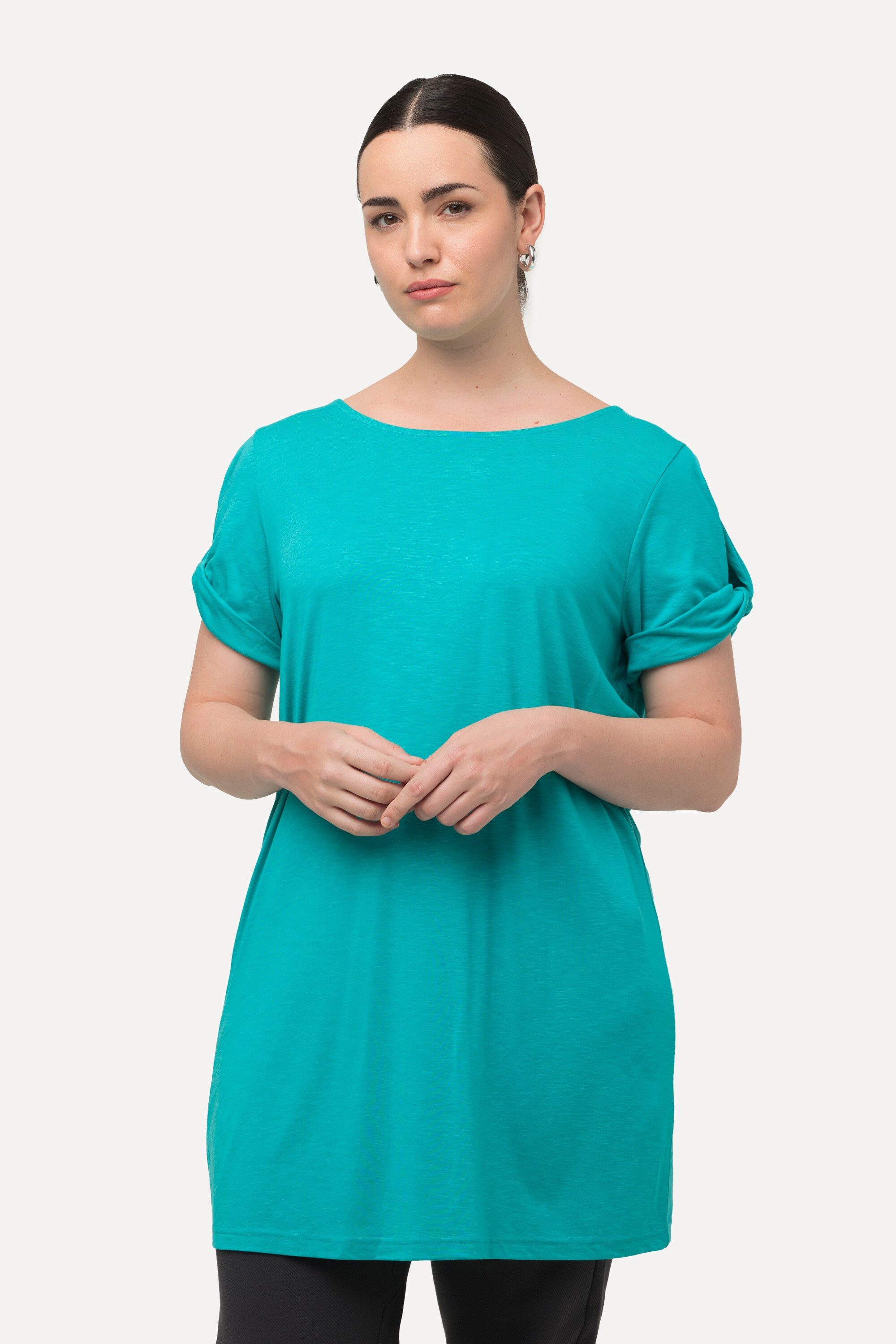 T-Shirt T-Shirt Drapierung Cut-Out Rundhals Halbarm
