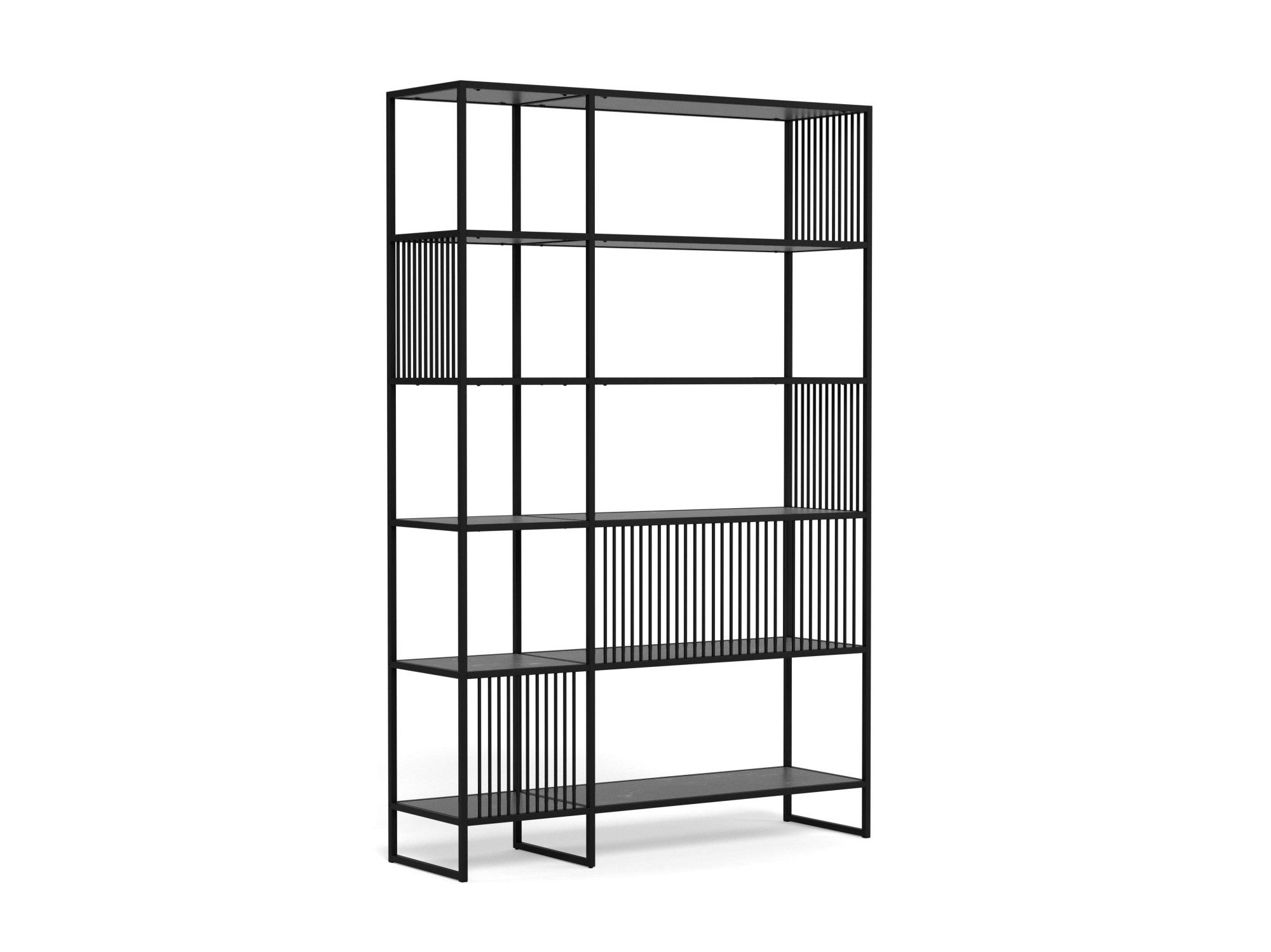 ACTONA GROUP Bücherregal Strington, Regal, Raumteiler, Standregal, schwarzer Stahlrahmen, 5 Regale, Marmoroptik, FSC™