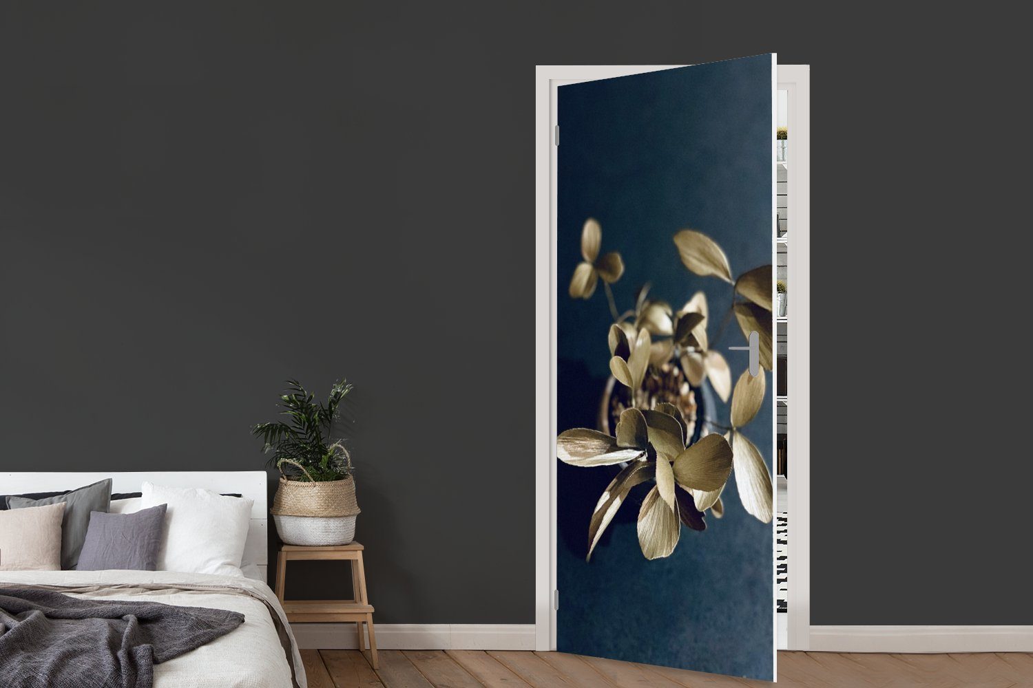 Türtapete cm Tür, für Fototapete MuchoWow Blume, St), 75x205 Goldene Türaufkleber, Matt, (1 bedruckt,