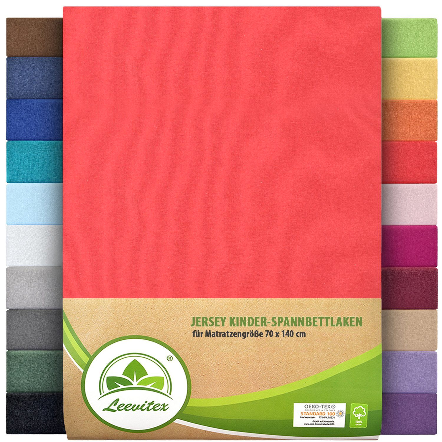 Spannbettlaken Classic Jersey, leevitex®, Gummizug: rundum, 100% Baumwolle, anschmiegsam & dehnbar, diverse Größen und Farben Rot / Kirschrot
