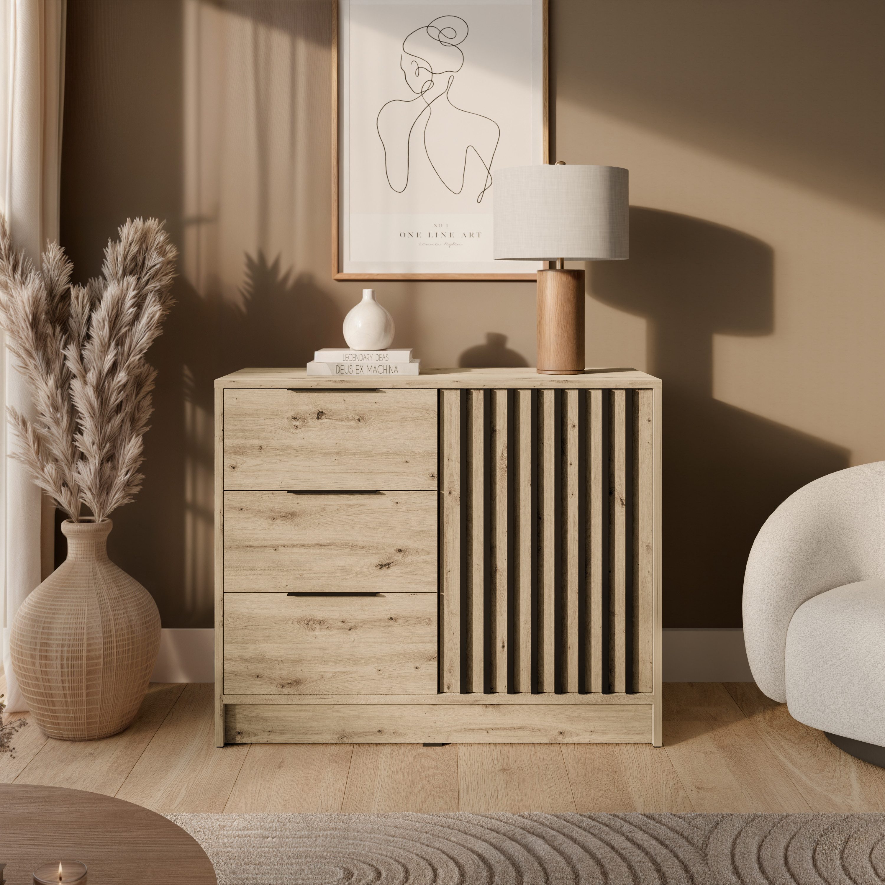 Lookway Kommode NELA 2D moderne Lamellenkommode mit Schubladen