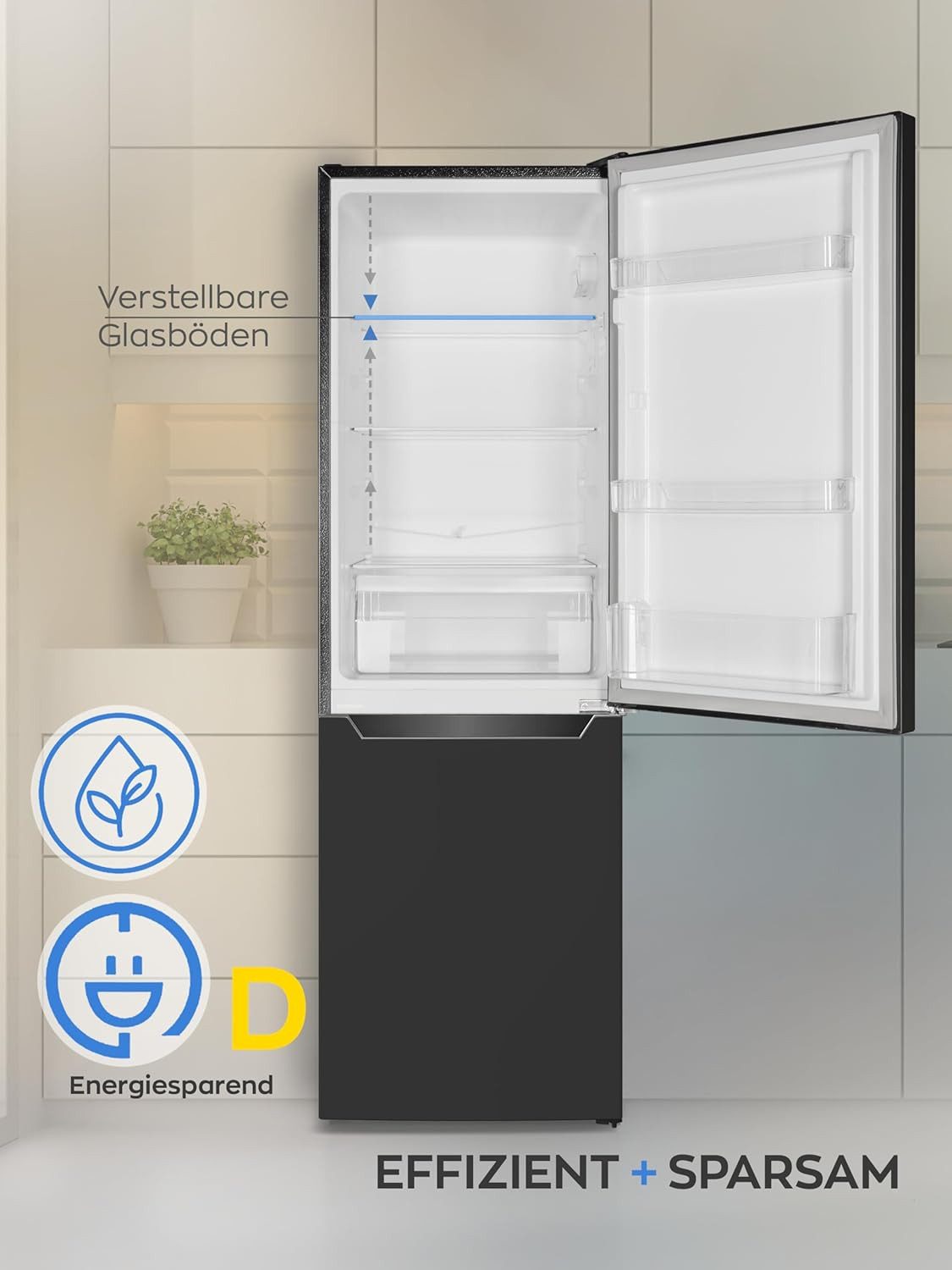 Heinrich´s Kühl-/Gefrierkombination HKS 3191, 144 cm hoch, 47 cm breit, 147L Kühlschrank, LED Beleuchtung, leise 39 dB