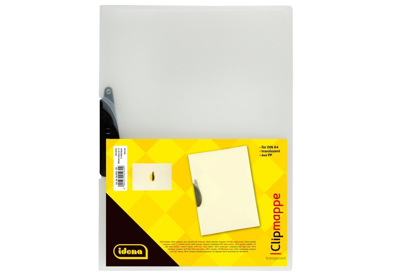 Idena Organisationsmappe Idena 300593 - Clip Mappe für DIN A4, aus Polypropylen, transluzent