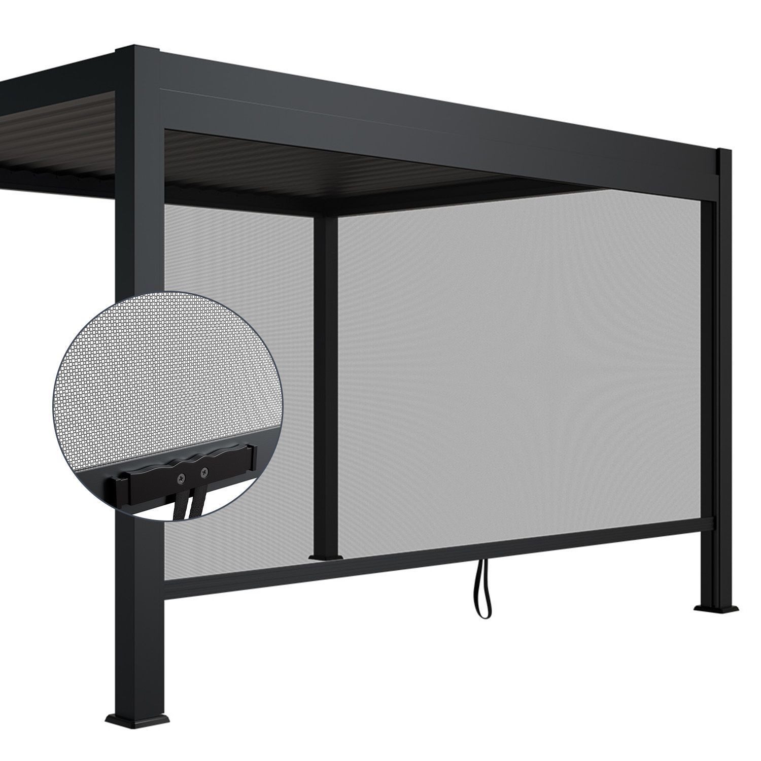 Juskys Pavillonseitenteil Tahiti, 400x240 cm, 4 m, Seitenwand für Lamellendach, Alu & Stoff, Rollo einstellbar