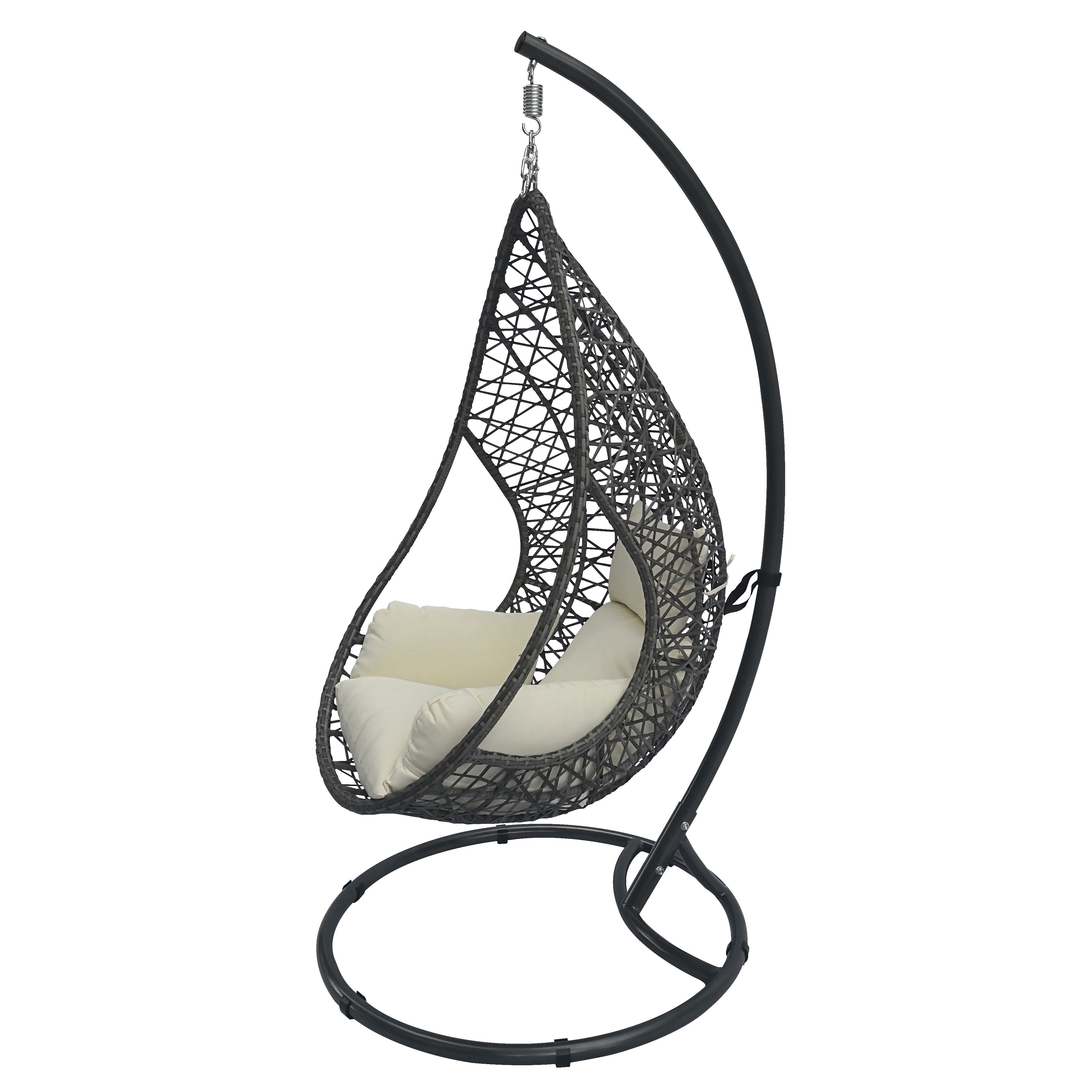 Greemotion Hängesessel Kuba mit Gestell schwarz weiß für Indoor Outdoor mit Kissen