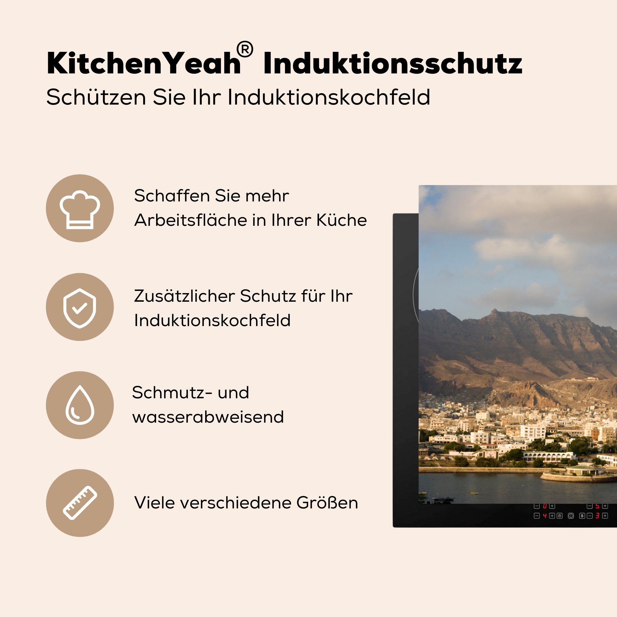 MuchoWow Herdblende-/Abdeckplatte Alte Stadt Vinyl, im Jemen, die (1 tlg), Induktionskochfeld küche, für Ceranfeldabdeckung cm, Schutz 81x52