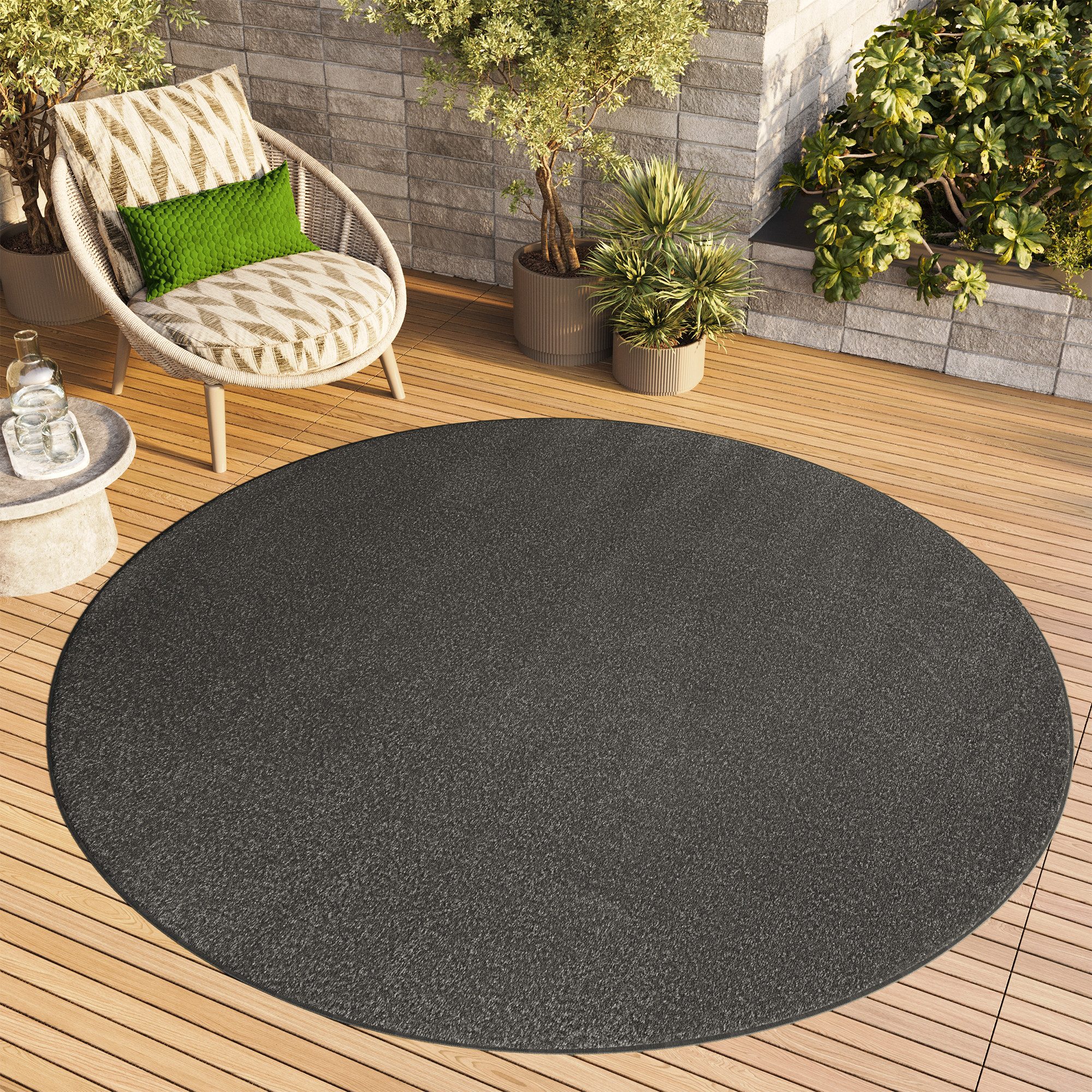 Tapiso Outdoorteppich MONO, rund, Höhe: 6 mm, Kurzflor Indoor Outdoor Einfarbig