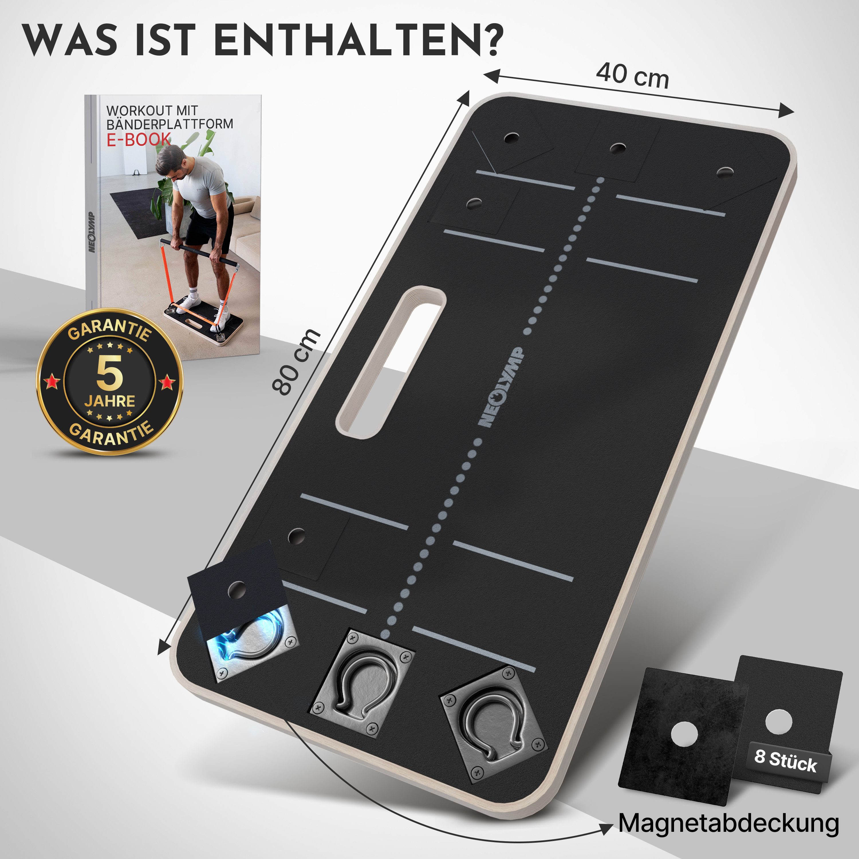 NEOLYMP Expander Widerstandsbänder Plattform aus Holz mit Grip Tape & Metallösen, Hochwertige Mehrschicht-Holzkonstruktion mit integrierten Metallösen