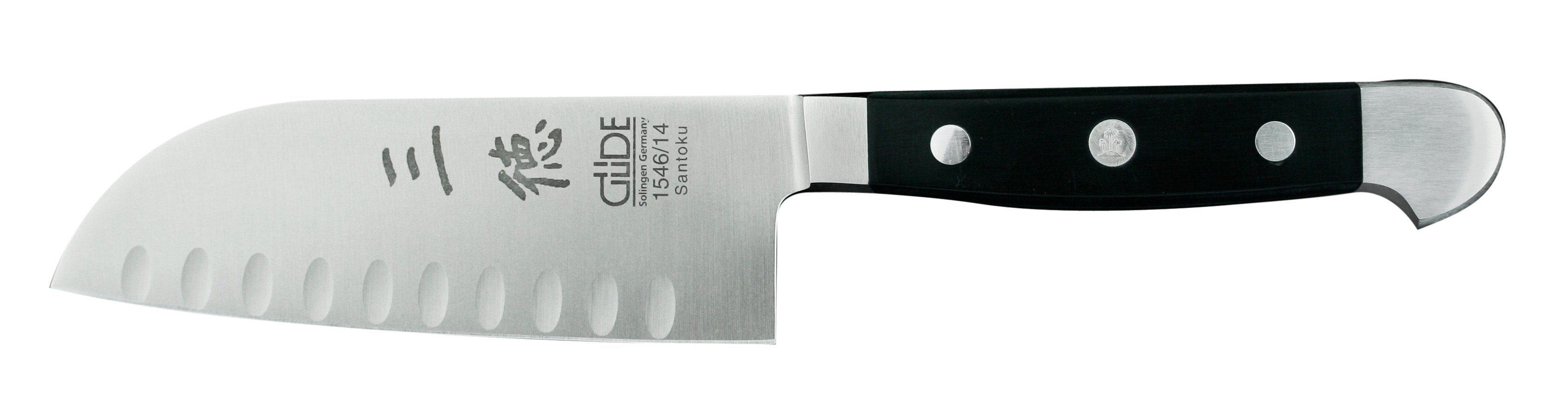 Güde Messer Solingen Santokumesser Alpha, 14 cm mit Kullen - CVM-Messerstahl - Griffschalen Hostaform