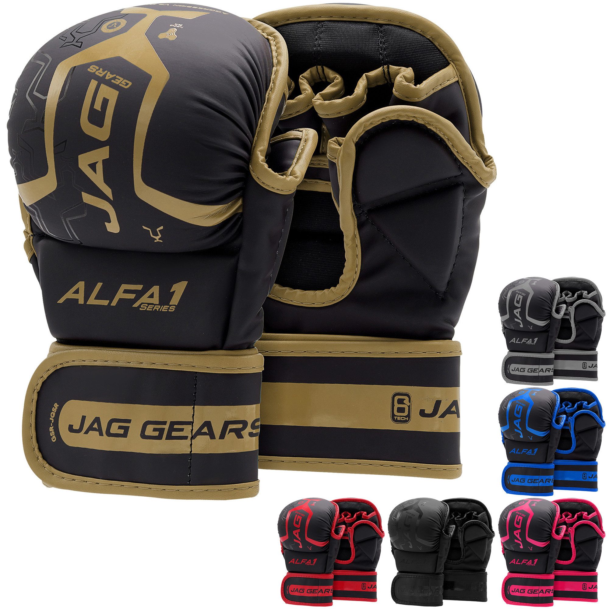 JAG GEARS Boxhandschuhe MMA-Sparringhandschuhe Grappling-Handschuhe Boxtraining und Kampfsport (Set, 1x pair), Open-Palm Design mit High-Density Polsterung & Knöchelschutz