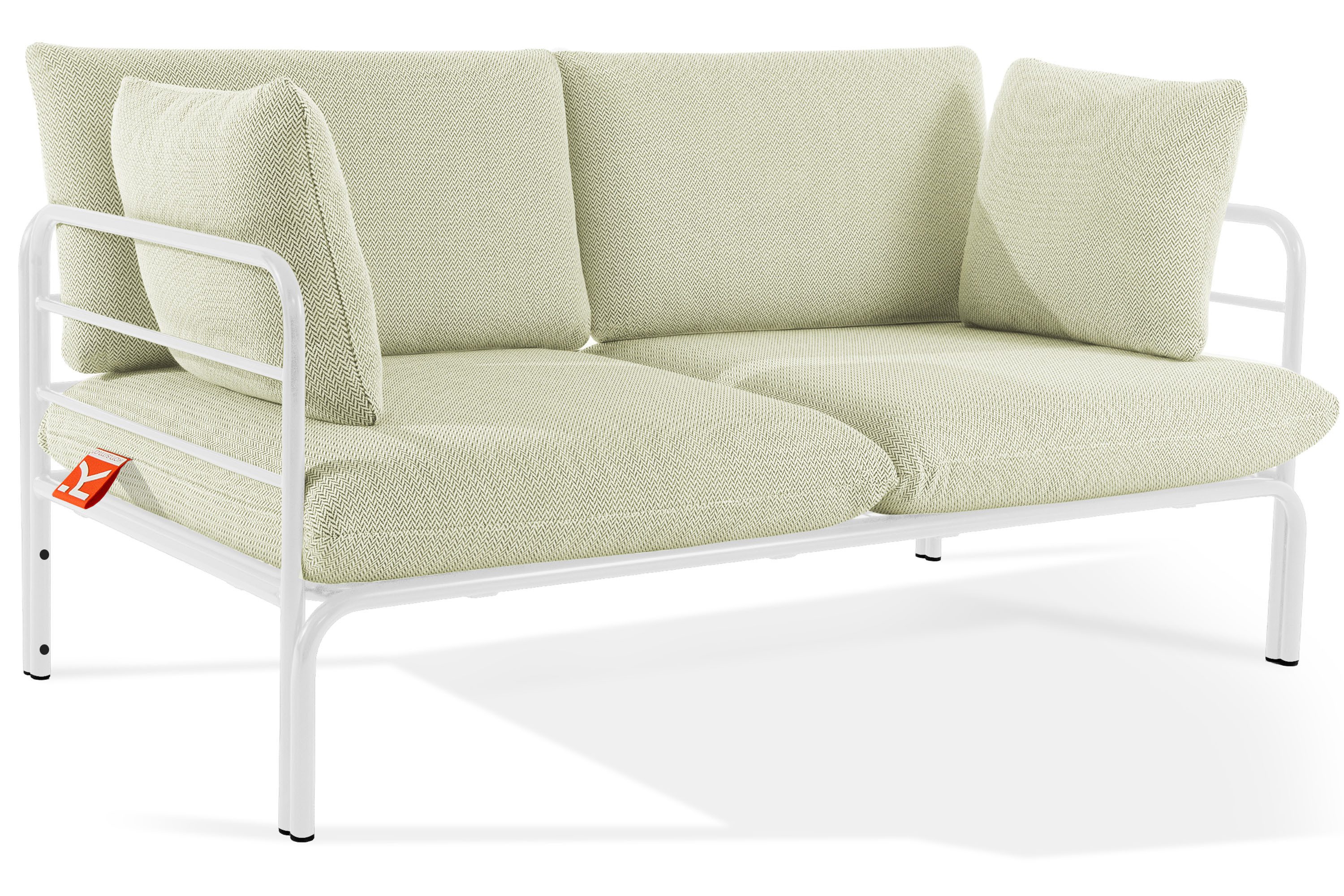 KONSIMO® Loungesofa RAMBE Sofa 2-Personen, Superrobuste Bezugsstoffe, Gartensofa, lackierter Stahlrahmen, hergestellt in der EU