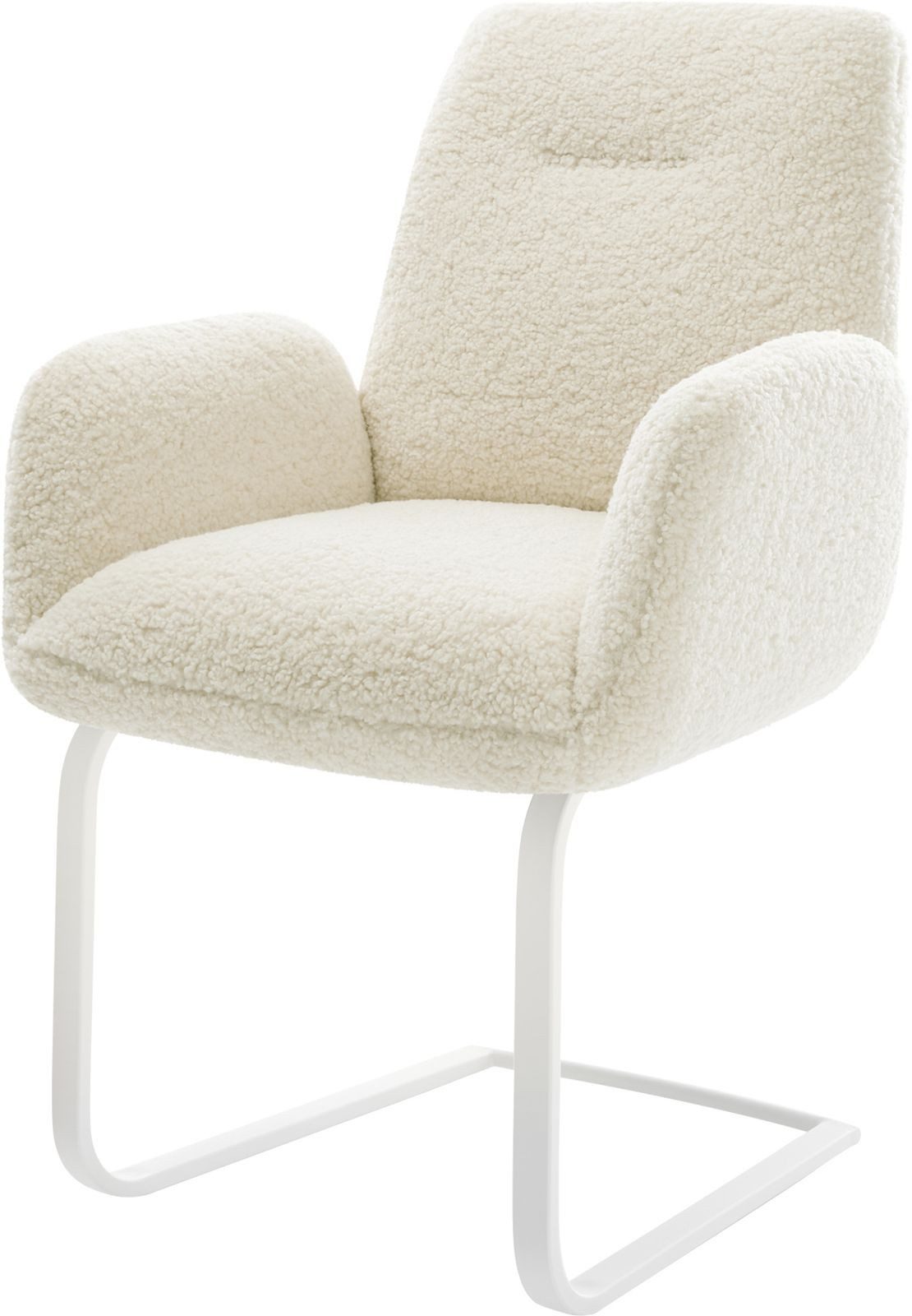 DELIFE Polsterstuhl Zoa-Flex, Freischwinger flach Weiß Teddystoff Beige Taschenfederkern