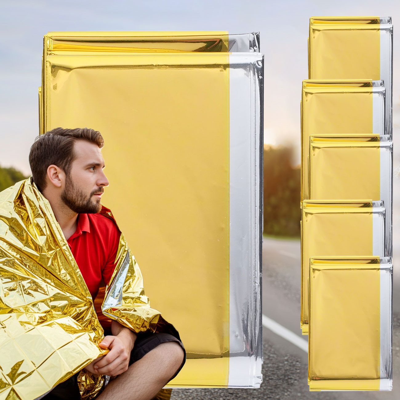 shop'n smile ideoon Erste-Hilfe-Set Zuverlässige Rettungsdecke, 210 x 160 cm, gold - silber, (5 St)