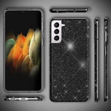 Nalia Handyhülle Samsung Galaxy S21, Glitzer Silikon Hülle / Verstärkte Innenseite / Glitter Schutz Cover