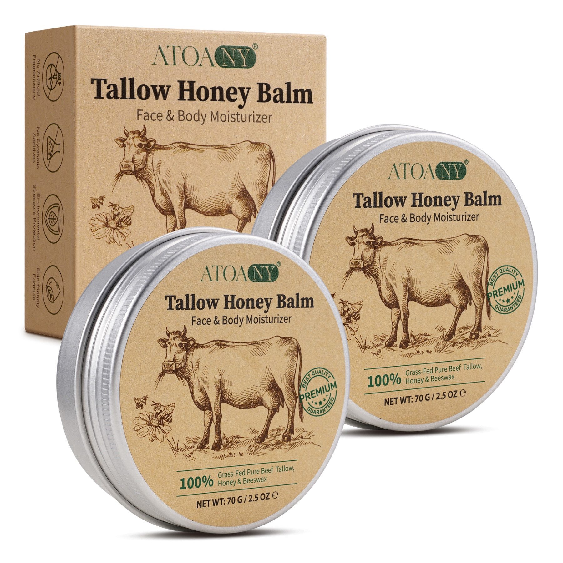 P-Beauty Cosmetic Accessories Tagescreme Beef Tallow Honey Balm Rindertalg Creme Körper Honig Bienenwachs, 2-tlg., Hautpflege, Körpercreme, Rindertalg, Honig