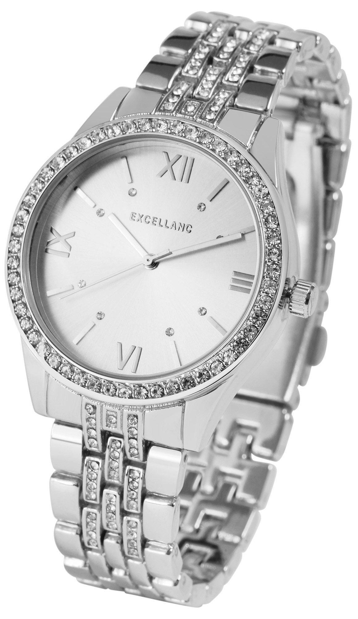 EXCELLANC Quarzuhr 1800251 mit Metallarmband, Similibesatz, Mineralglas
