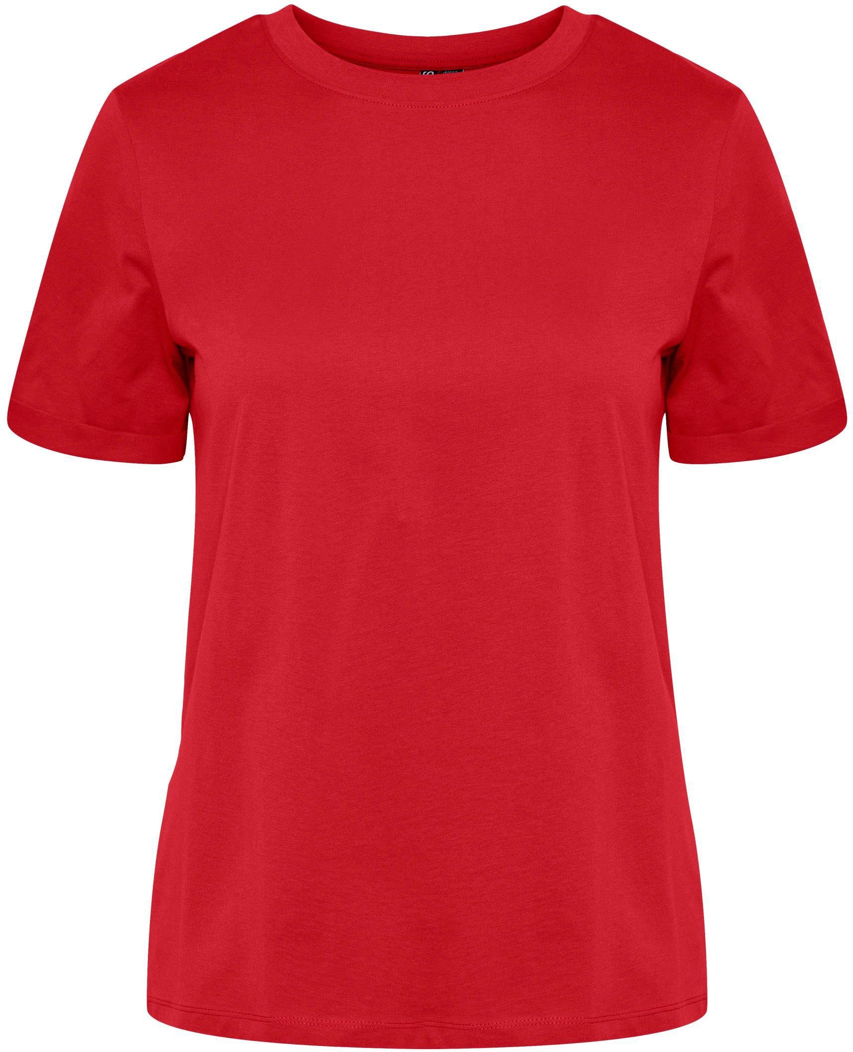 pieces Rundhalsshirt PCRIA SS FOLD UP SOLID TEE NOOS BC High Risk Red