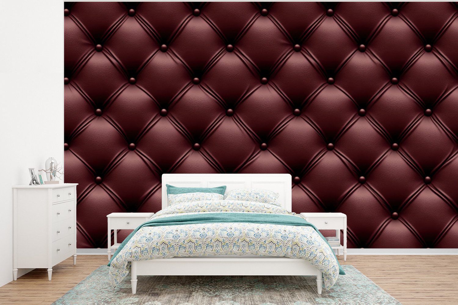 MuchoWow Fototapete Leder - Muster - Bordeaux, Matt, bedruckt, Wallpaper für Wohnzimmer, Schlafzimmer, Vinyl Tapete, 295x220 cm