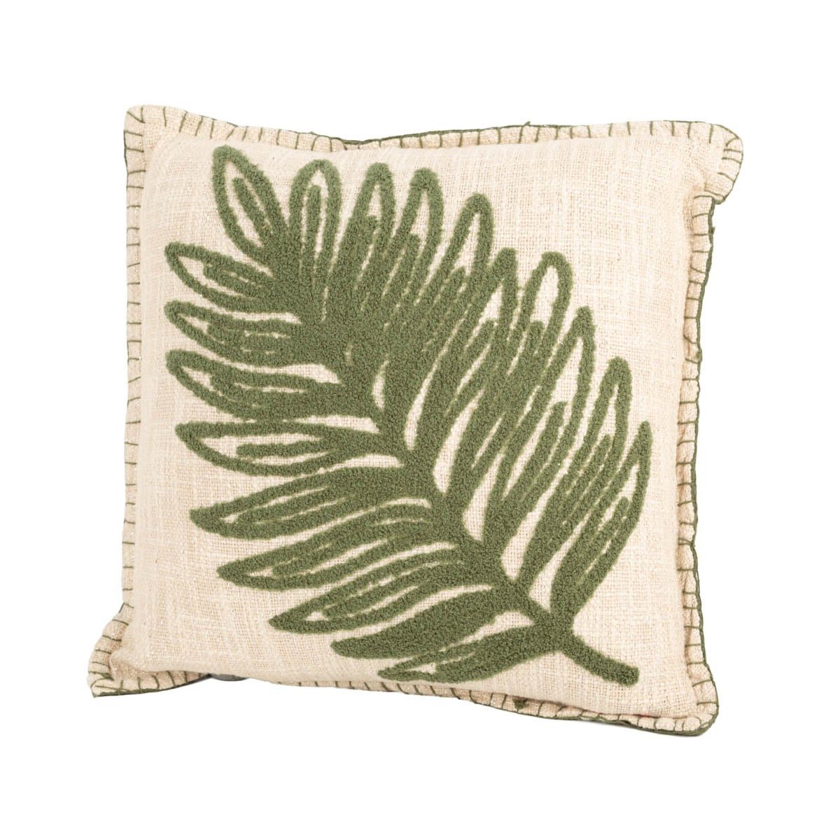 SCHÖNER LEBEN. Dekokissen Dekokissen Monstera-Blatt getuftet Baumwolle beige grün silber 45x45cm