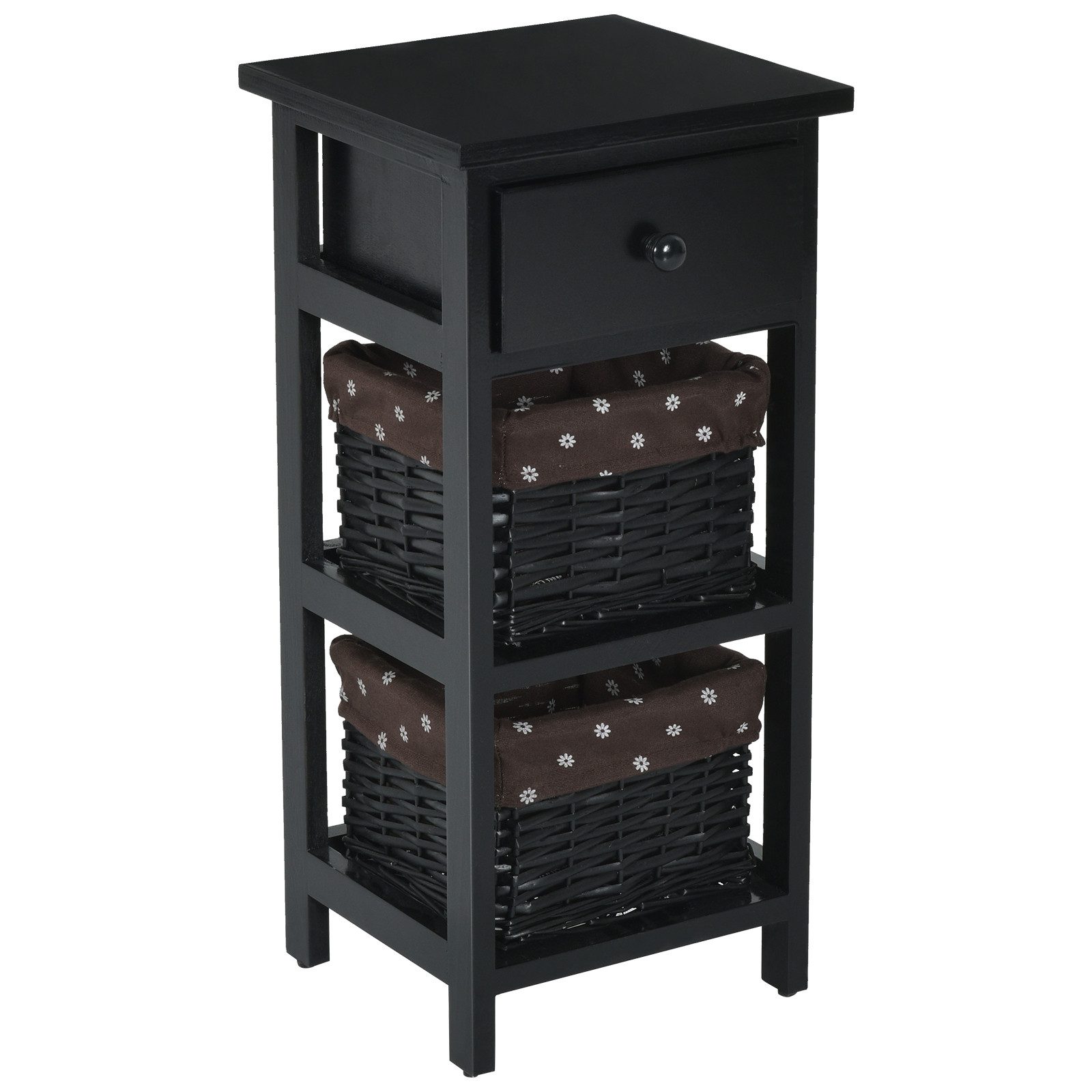 COSTWAY Nachttisch (1-St), mit Schublade & 2 Aufbewahrungskörben, 28x26x60cm