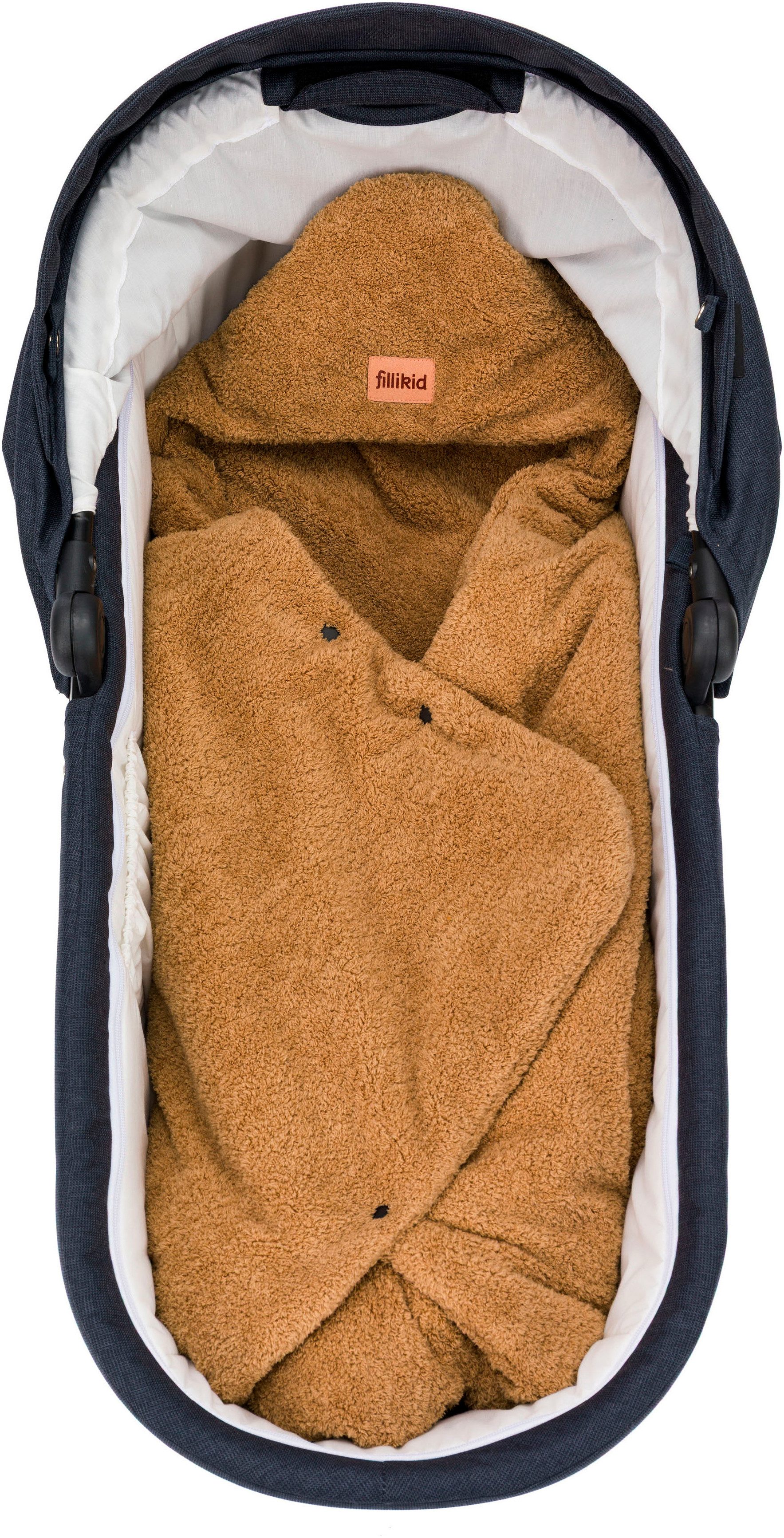 Einschlagdecke Dinara braun, Teddyplüsch, Fillikid, für Autositz Gr. 0 oder Kinderwagen