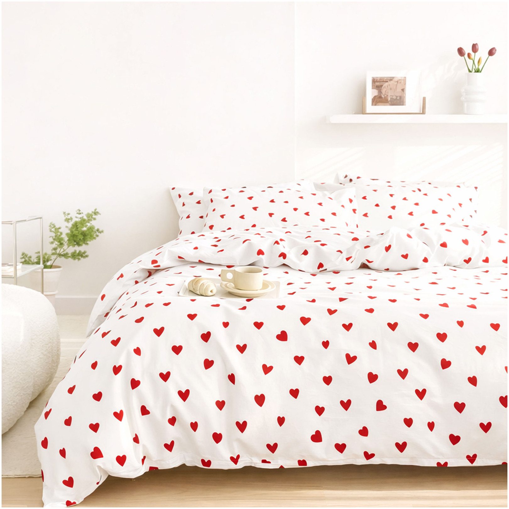 KEAYOO Bettwäsche Rot Herzen, 2 teilig, 100% Baumwolle Weiß Bettwäsche