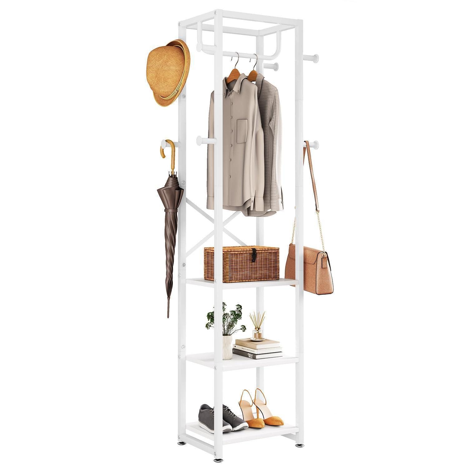 LuxusKollektion Garderobenstange Garderobenständer 8 Haken Weiß 180cm, (1 St)