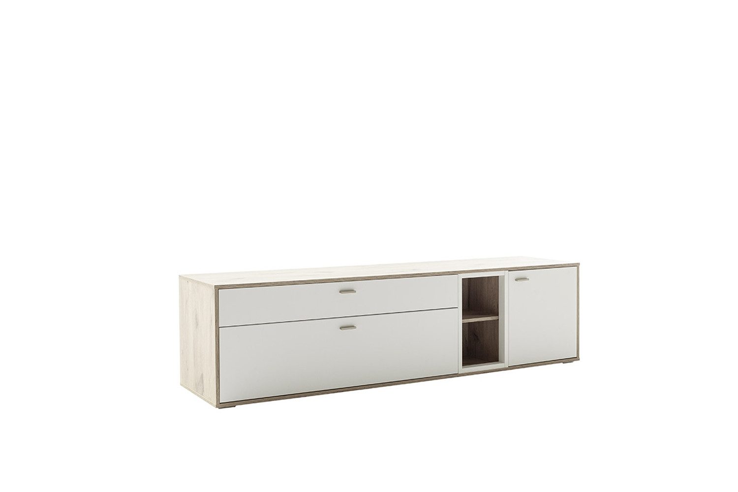 freiraum Lowboard SANTERNO, 2 Schübe, 1 Tür, Soft withe / Viking Eiche Dekor - 199x53x50 (BxHxT)