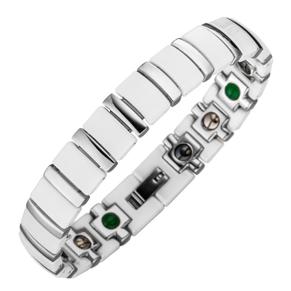Herren Schmuck Lunavit Armband Lunavit Magnet Armband Titan Jade silber-weiß