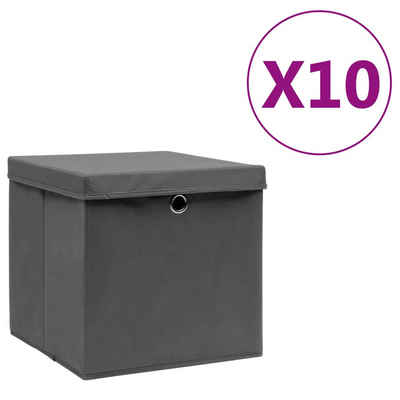 vidaXL Aufbewahrungsbox Aufbewahrungsboxen mit Deckeln 10 Stk. 28x28x28 cm Grau