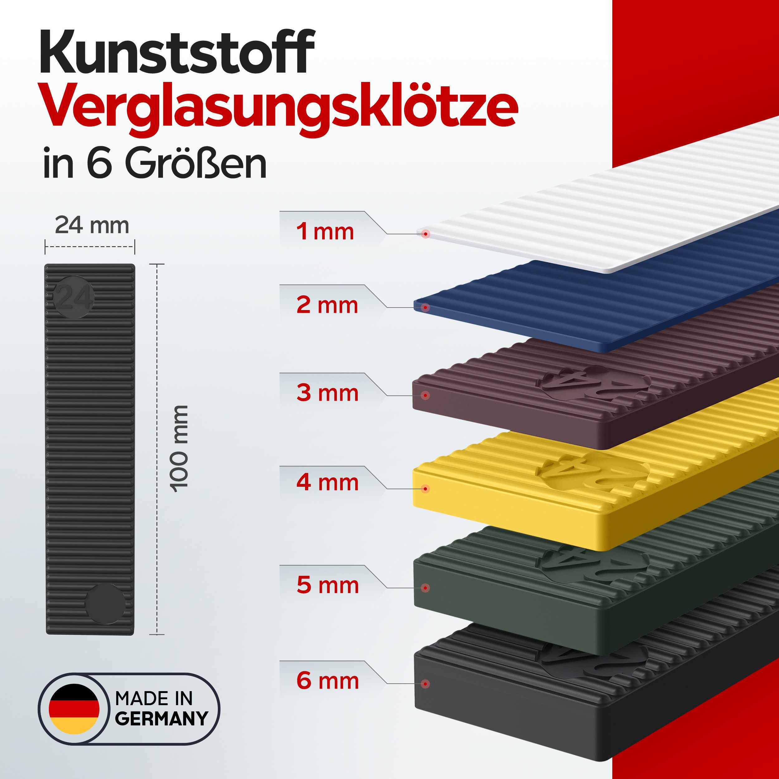 Inovatec Unterlegplatte Kunststoff Verglasungsklötze 100 x 24, 150-St.