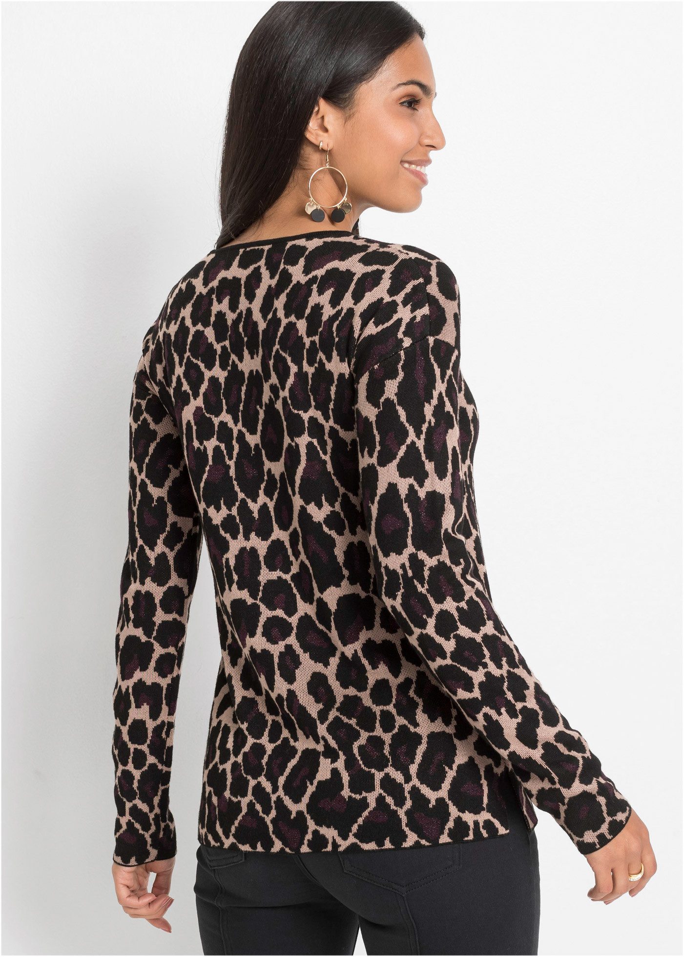 bonprix Strickpullover Jacquard-Strick, mit Viskose-Anteil, Langarm, Loose Fit