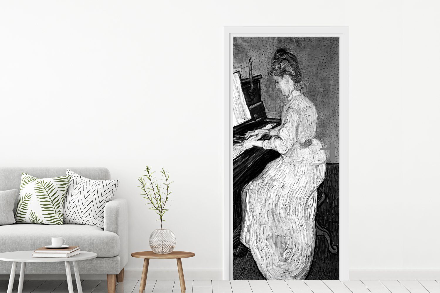 MuchoWow Türtapete Marguerite (1 am Fototapete weiß, 75x205 Gachet cm Gogh Tür, van St), - Klavier und - bedruckt, Vincent Türaufkleber, Schwarz für Matt