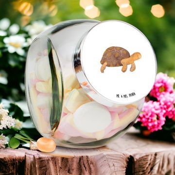 Mr. & Mrs. Panda Vorratsglas XL 2000ml Schildkröte Marschieren - Weiß - Geschenk, Süßigkeitendose, Premium Glas, (1-tlg), Herzmotiv