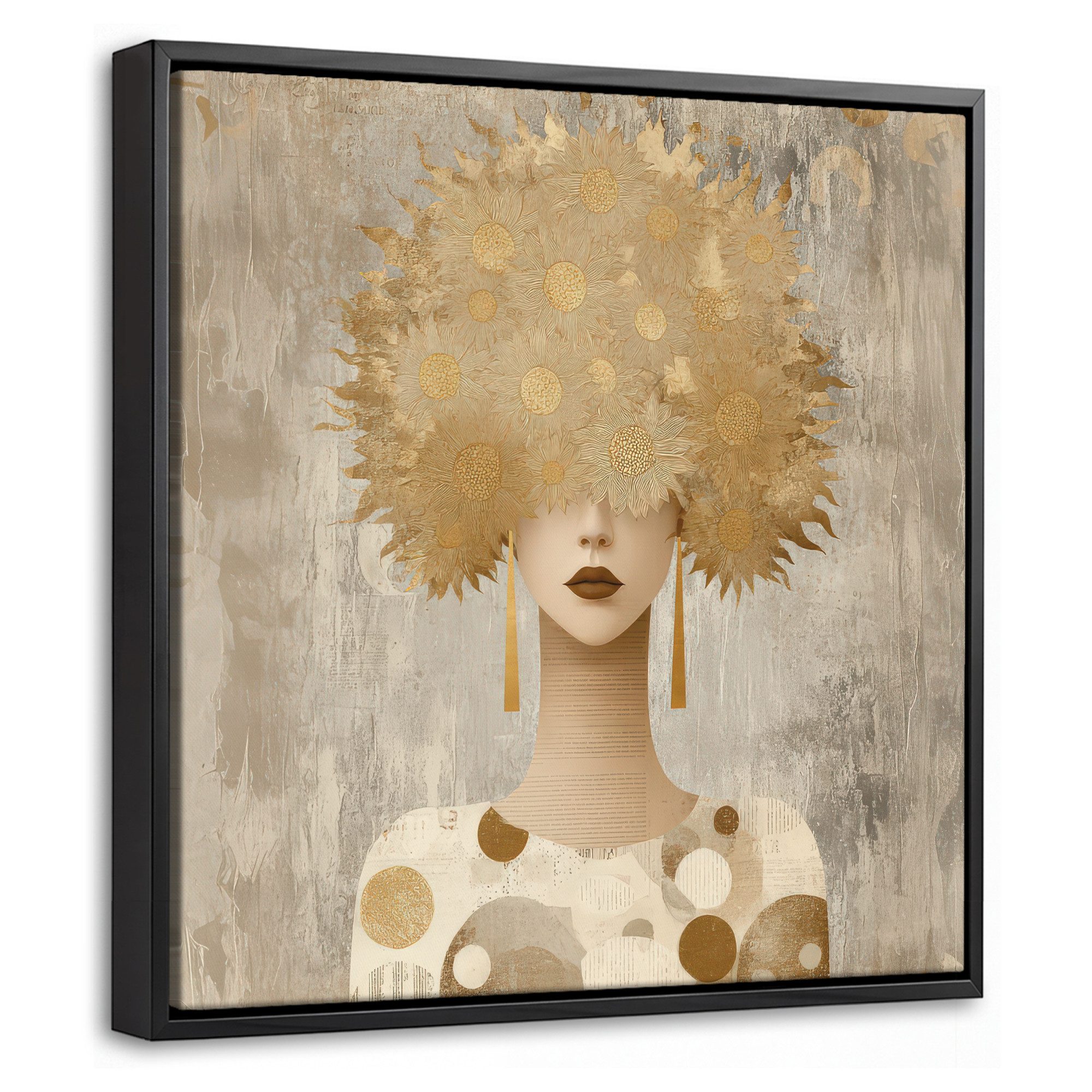 OneMillionCanvasses® Leinwandbild mit Rahmen - Gold - Porträt - Frau, Fotodruck (1 St), Leinwand Bilder Klein, Wand Dekoration Aesthetic 20x20cm