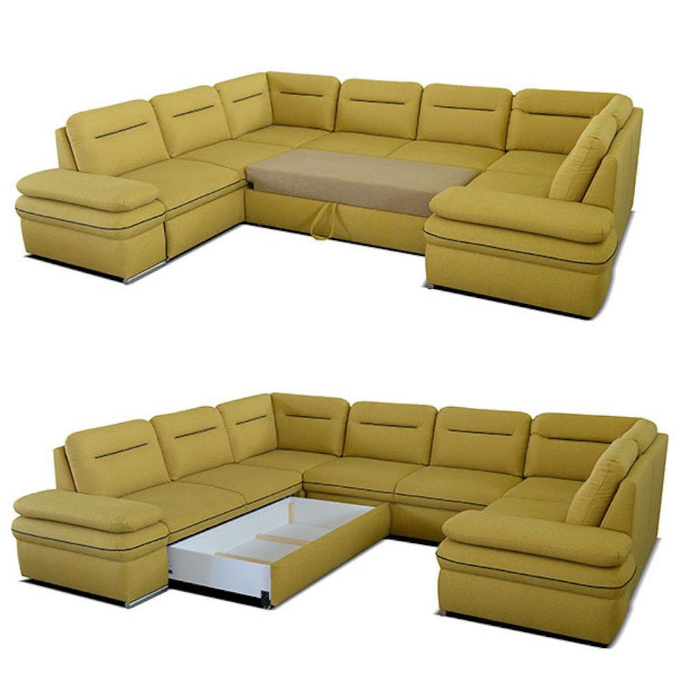 Bettkasten Feldmann-Wohnen und Margo braun 314cm und Ecksofa Ausführung Schlaffunktion mit Ziernaht beige, wählbar III, Farbe