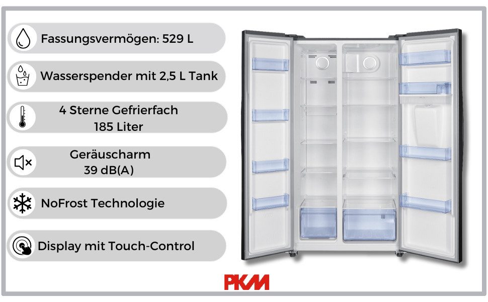 PKM Kühl-/Gefrierkombination SBS505DNFWDDIX, 177 cm hoch, 91 cm breit
