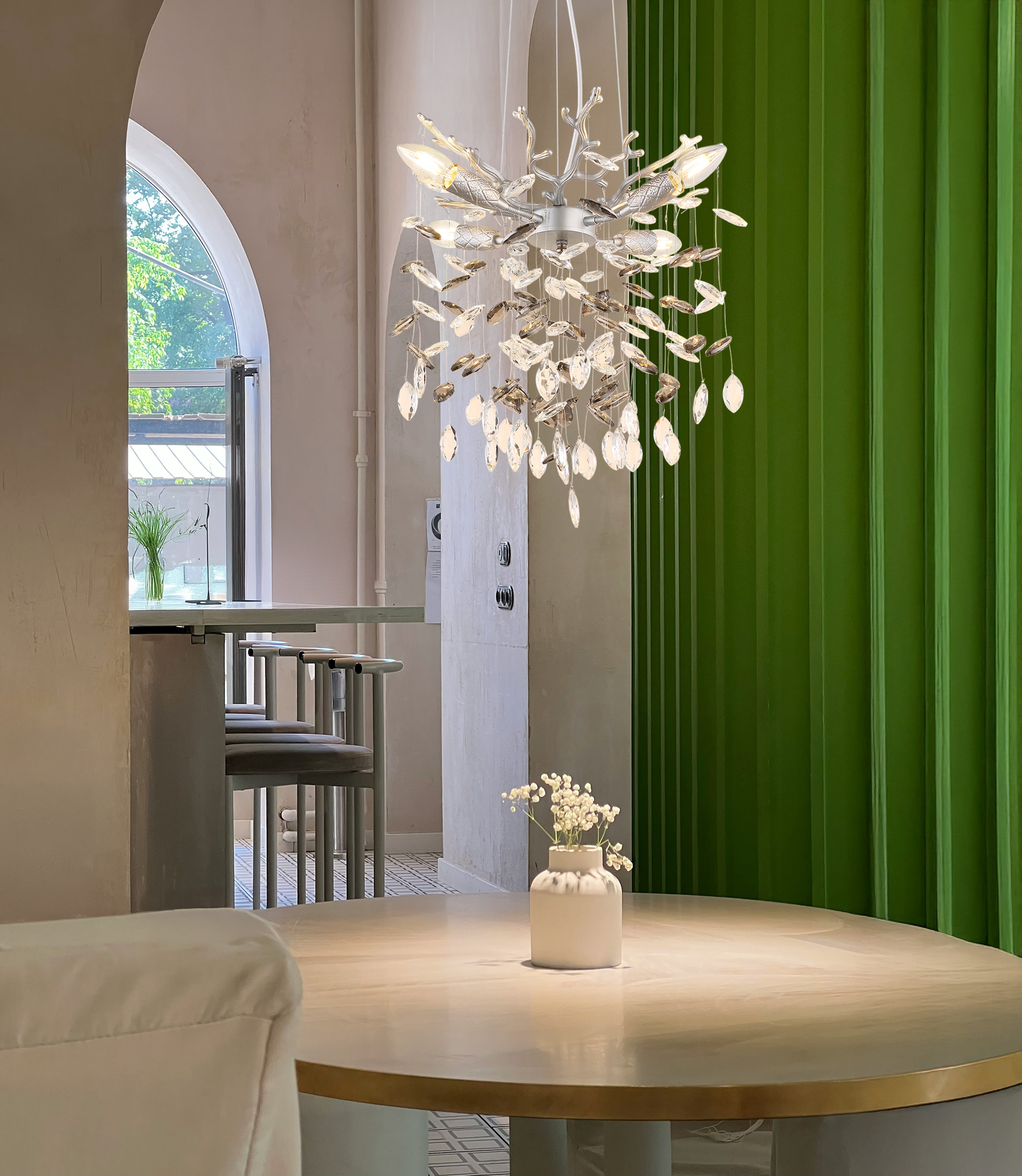 GLOBO LIGHTING Hängeleuchte QUEENA, Leuchtmittel wechselbar, Kristall Luster für Wohn- & Esszimmer, Höhe kürzbar