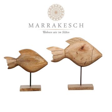 Marrakesch Orient & Mediterran Interior Tierfigur 2er SET Fisch Deko Aufsteller 28cm Groß, Dekoobjekt Fisk Tischdeko