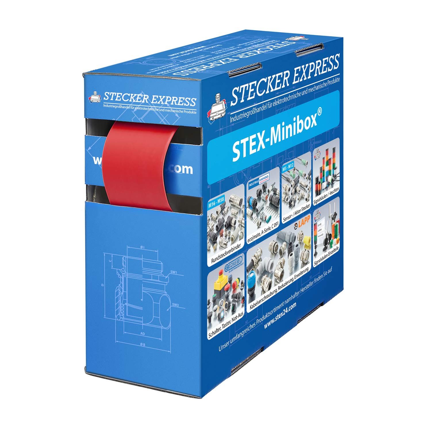 Stex24 Schrumpfschlauch Titel:Schrumpfschlauch 3:1, Minibox mit 1,4m, rot 24,0/8,0mm, 1 Zoll