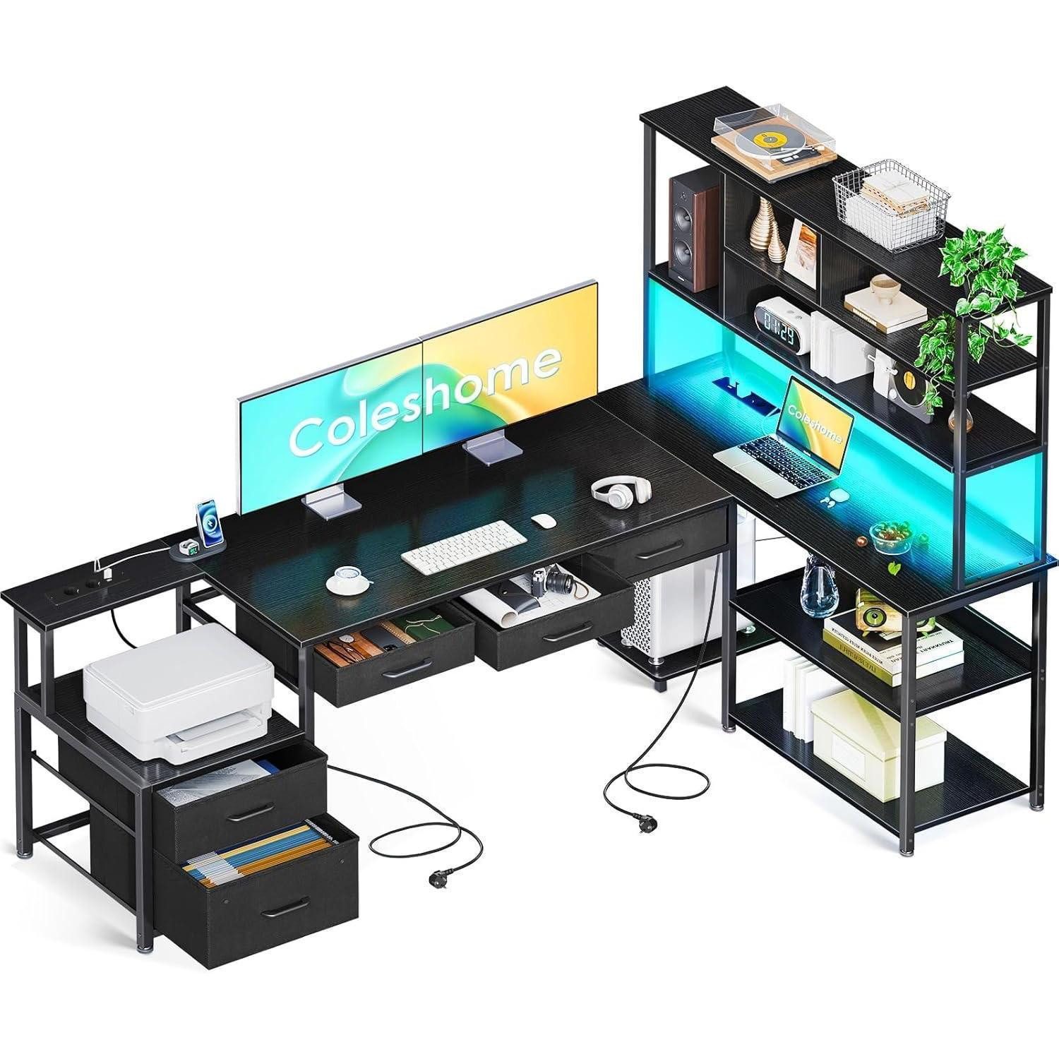 LuxusKollektion Eckschreibtisch Eckschreibtisch L-Form Schwarz LED günstig online kaufen