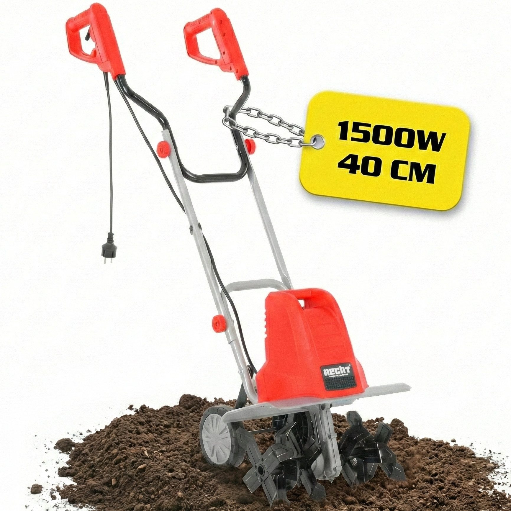 Hecht Elektromotorhacke Gartenfräse 1500 W 24 Messer Bodenhacke, Motorfräse, 40,00 cm Arbeitsbreite, 400 U/min