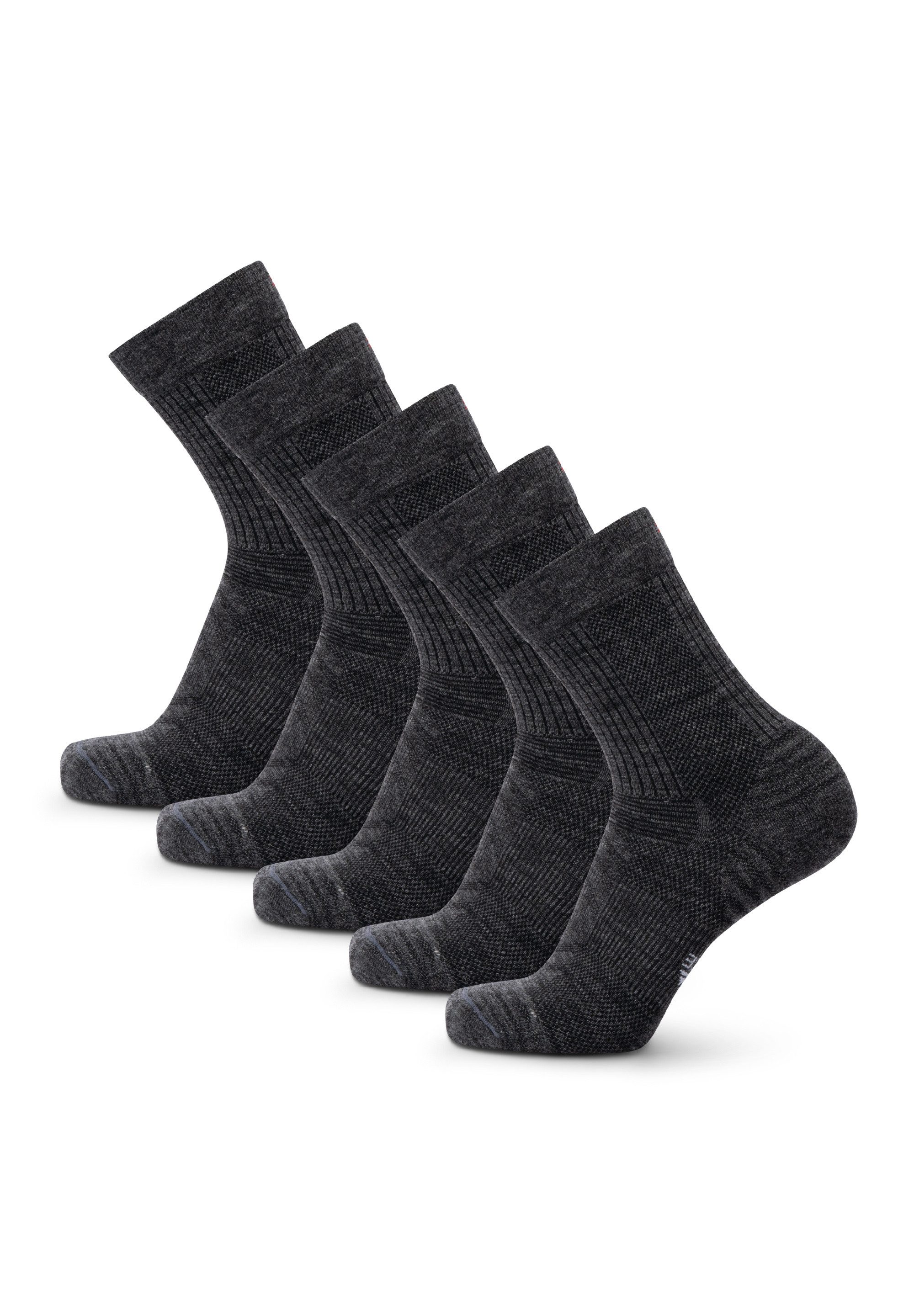 DANISH ENDURANCE Basicsocken Merino Hiking Light (5-Paar) Leicht & gepolstert, Anti-Blasen Socken, Ideal zum Wandern