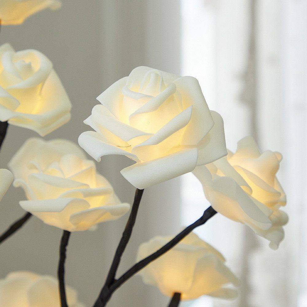 MUPOO LED Baum Rosenblütenbaum Licht für Tischplatte, LED-Tisch-Bonsai-Baum Lichtdekor, Weiße Rose, schwarze Basis, LED fest integriert, für Valentinstag,Zuhaus – Bild 4 von 5