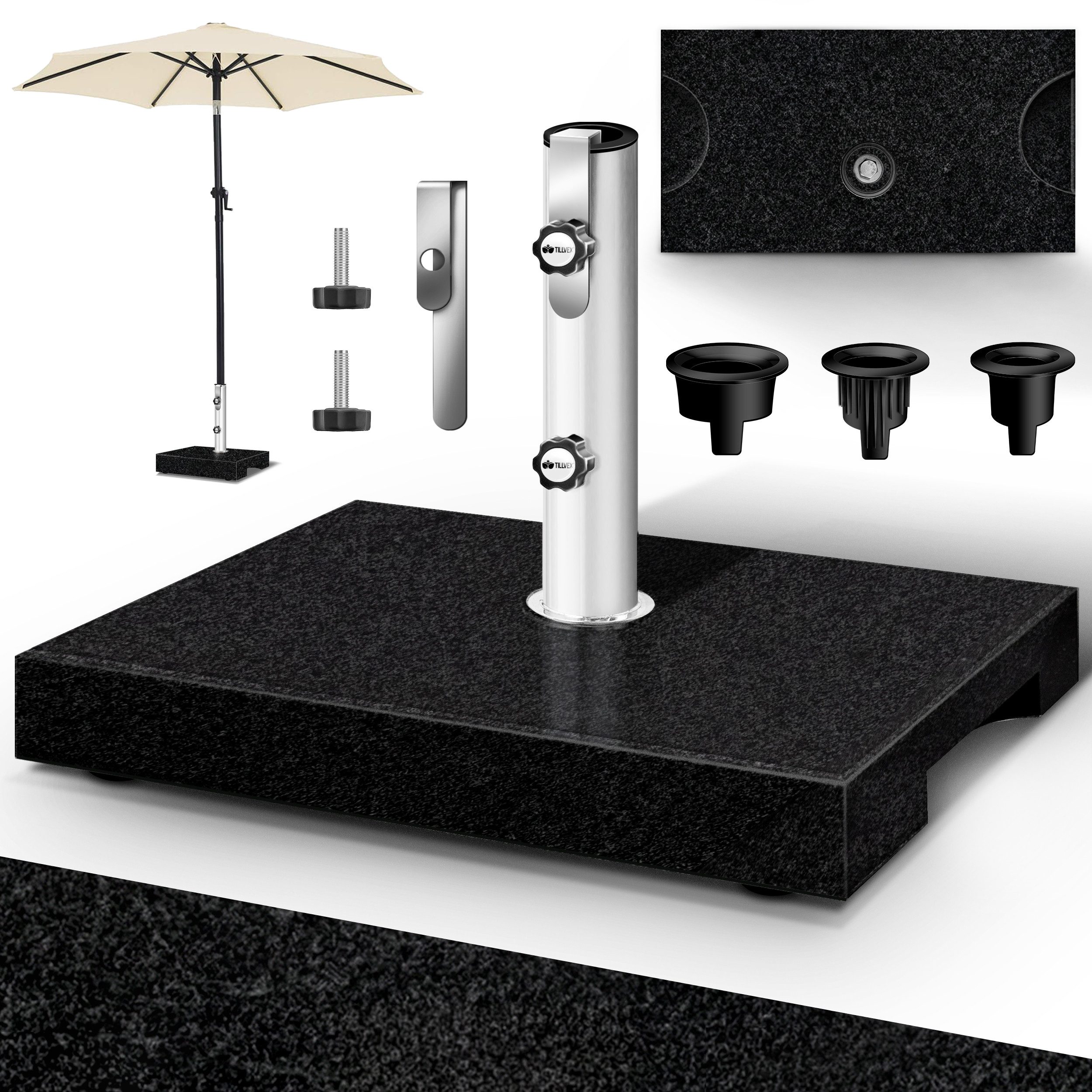 tillvex Sonnenschirm tillvex Granit Sonnenschirmständer, Balkonschirmständer für Schirmstöcke 16-48 mm & 300cm Schirmdurchmesser, Sonnenschirm, Granit Sonnenschirmständer