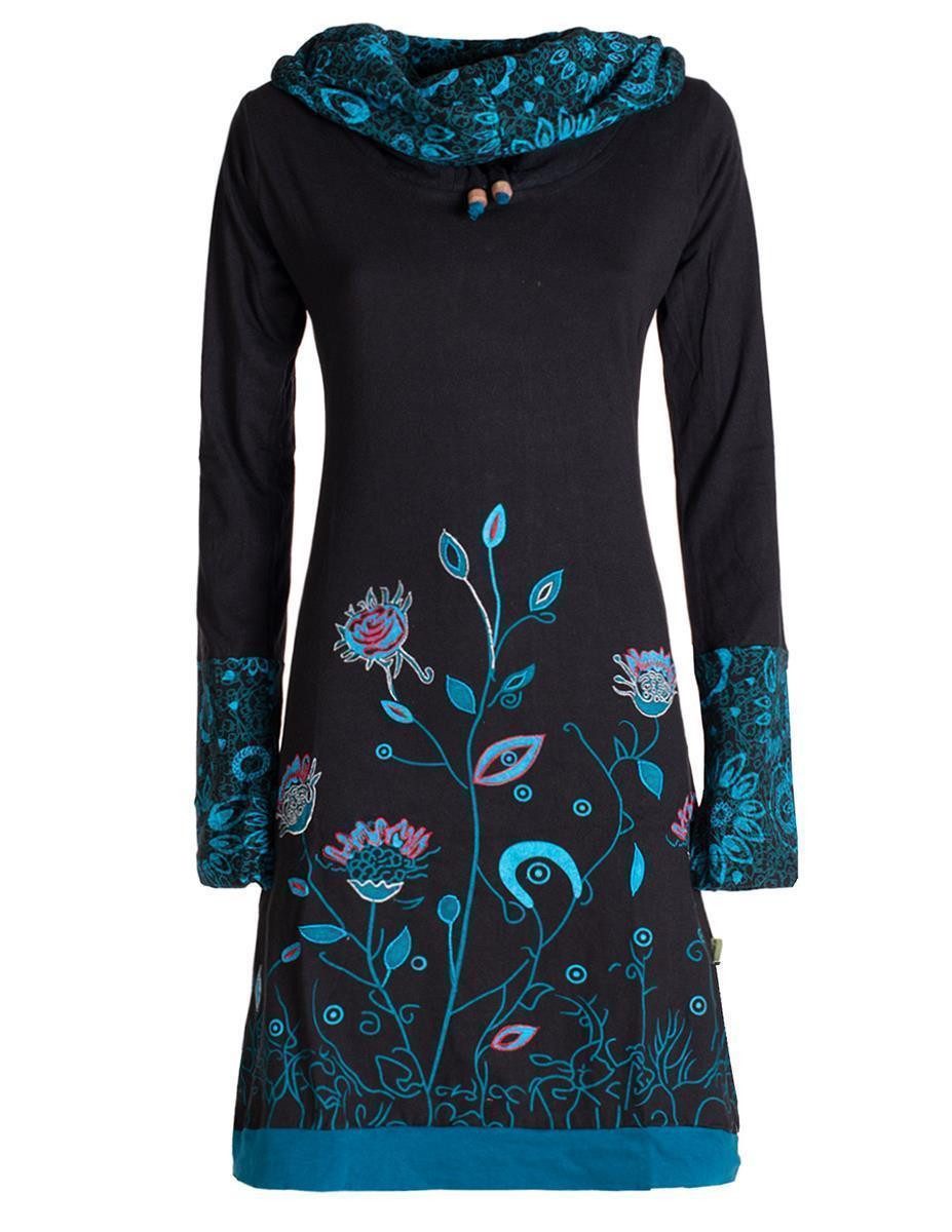 Vishes Jerseykleid Blumen-Kleid Langarm-Shirtkleid Schal-Kragen Baumwolle günstig online kaufen