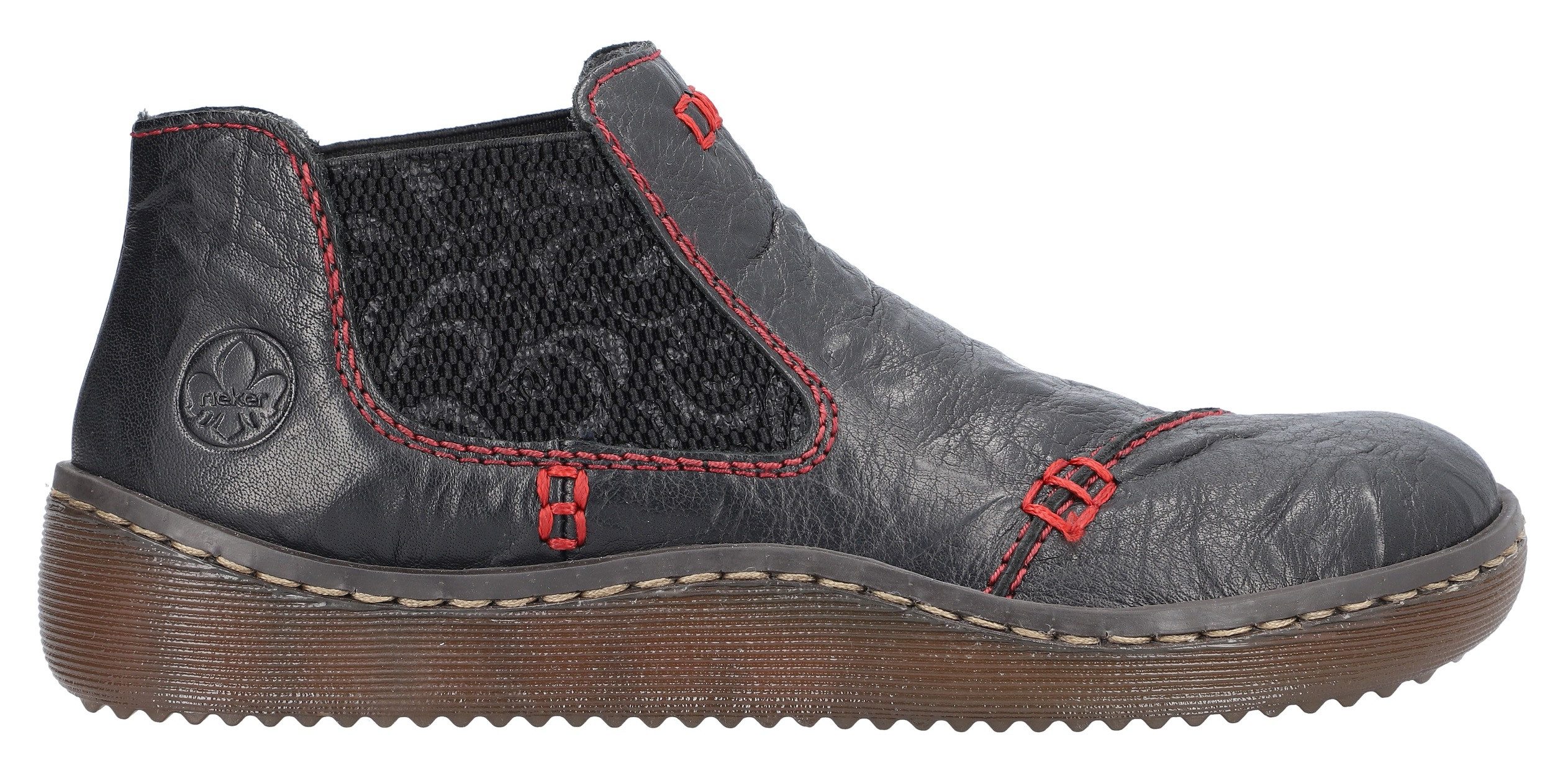 Rieker Chelseaboots, Stiefelette, Boots, Schlupfschuh mit gemustertem Stretcheinsatz