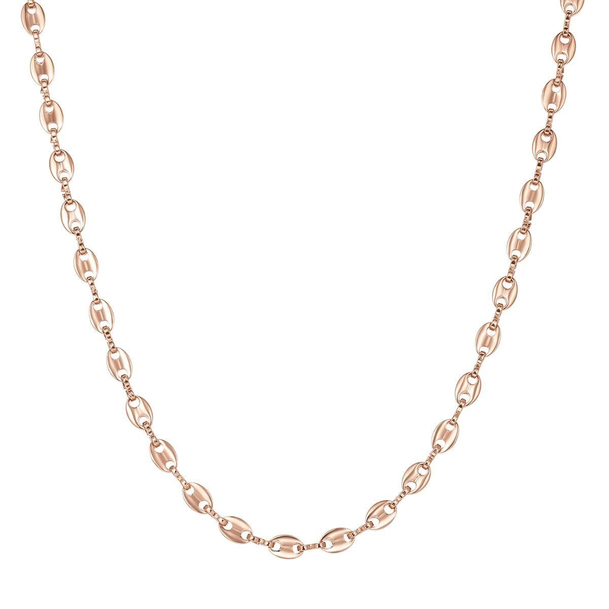 Hey Happiness Edelstahlkette Damen Maritim, Ovale Glieder Halskette 18K Roségold vergoldet, Puffed Mariner Anker Gliederkette, wasserfest