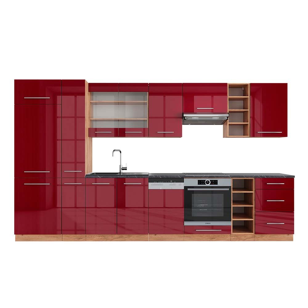 Front: Bordeaux Hochglanz | Arbeitsplatte: Anthrazit